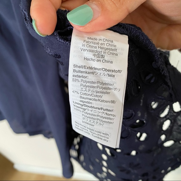 *SOLD* J.Crew Navy Button-up Embroidered Eyelet Shirt 0 - Picture 5 of 7